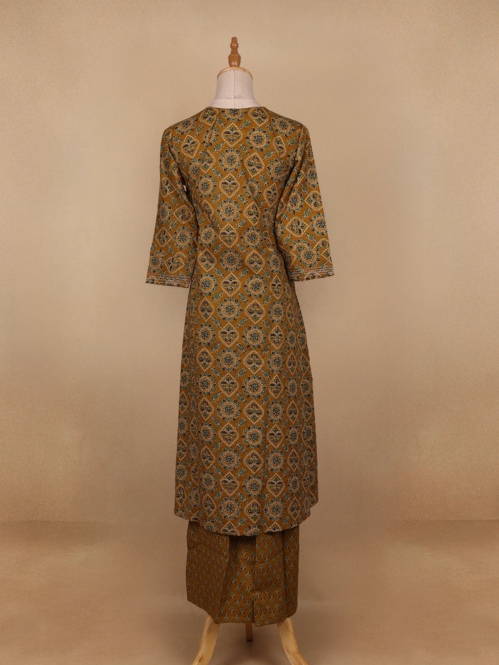 Dark Yellow Floral Designed Cotton Salwar Suit - Diadem