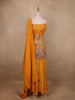 Dark Yellow Floral Embroidery Organza Palazzo Salwar Suit