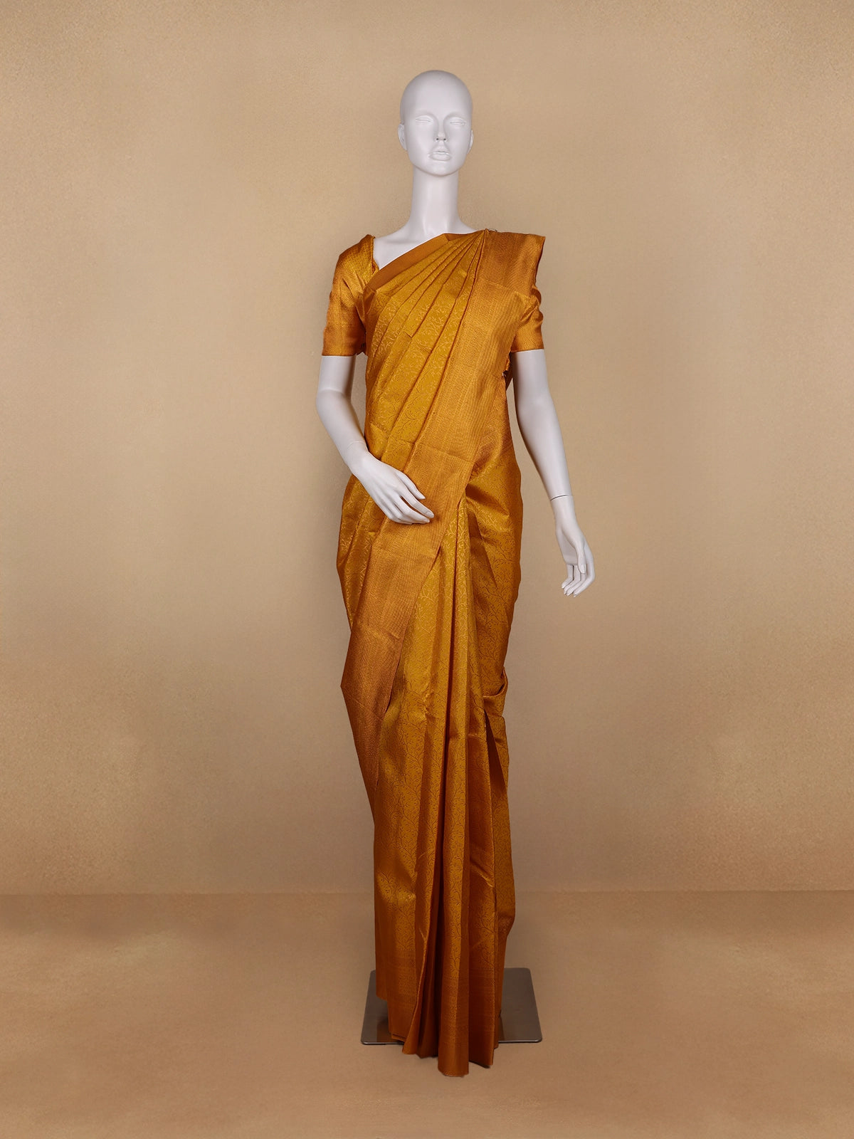 Dark Yellow Floral Woven Pure Kanchipuram Silk Saree - Diadem