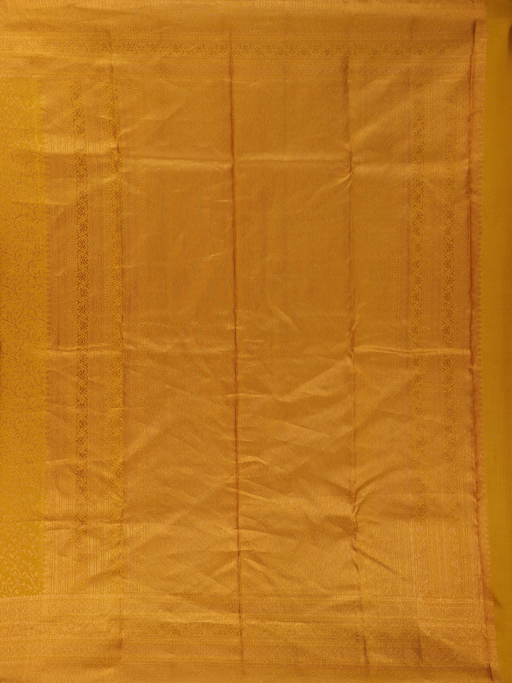 Dark Yellow Floral Woven Pure Kanchipuram Silk Saree - Diadem