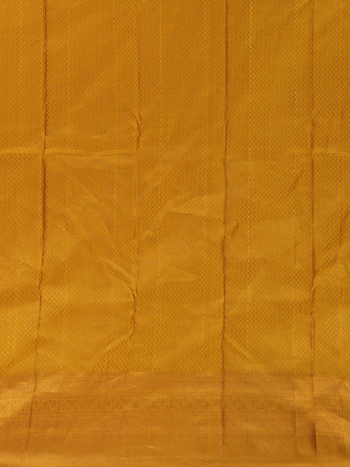 Dark Yellow Floral Woven Pure Kanchipuram Silk Saree - Diadem