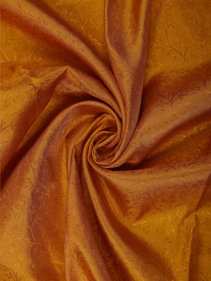 Dark Yellow Floral Woven Pure Kanchipuram Silk Saree - Diadem