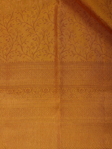 Dark Yellow Floral Woven Pure Kanchipuram Silk Saree - Diadem