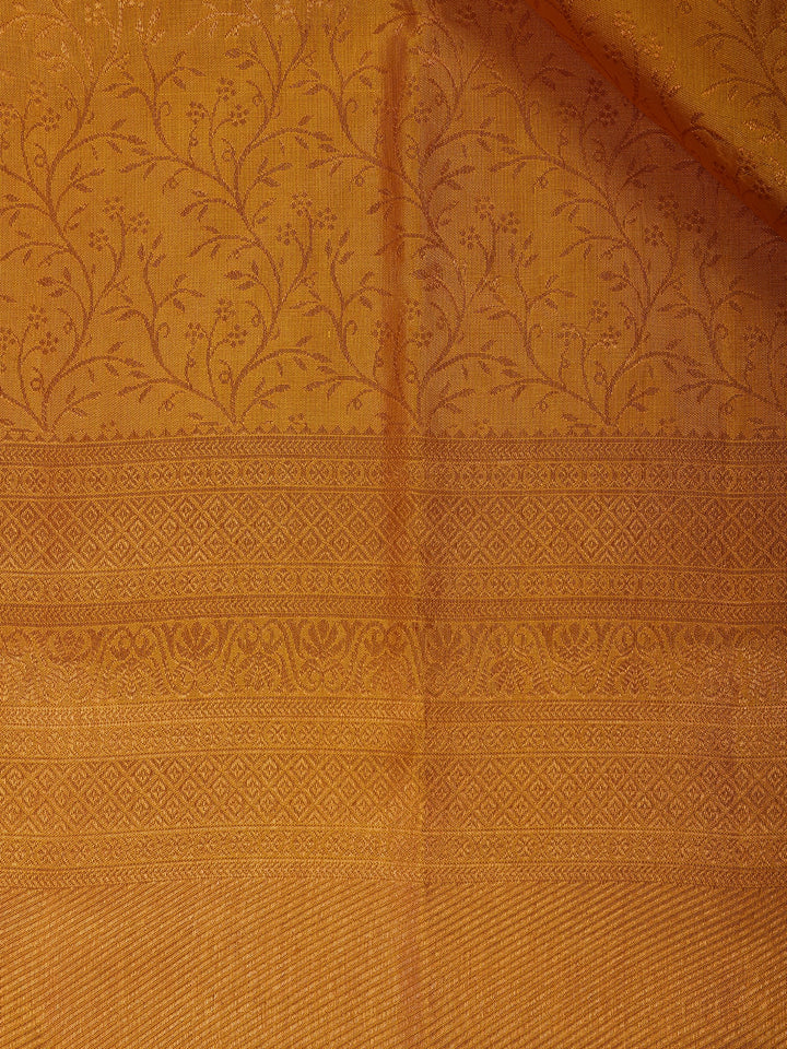 Dark Yellow Floral Woven Pure Kanchipuram Silk Saree - Diadem