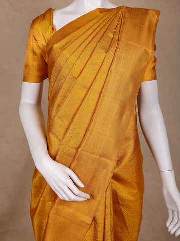 Dark Yellow Floral Woven Pure Kanchipuram Silk Saree - Diadem