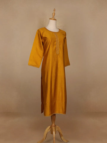 Dark Yellow Plain Cotton Rayon Kurti - Diadem