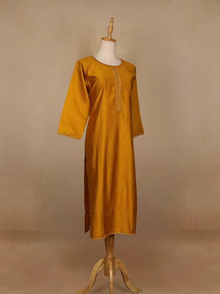 Dark Yellow Plain Cotton Rayon Kurti - Diadem