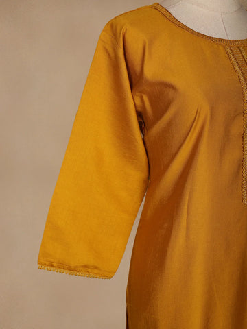Dark Yellow Plain Cotton Rayon Kurti - Diadem