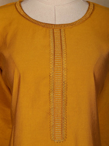 Dark Yellow Plain Cotton Rayon Kurti - Diadem