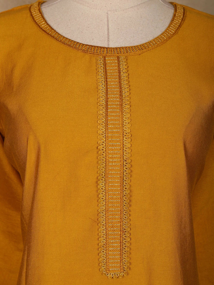 Dark Yellow Plain Cotton Rayon Kurti - Diadem