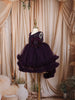 Deep Aubergine Purple 3D Floral Appliqué Sequins Embroidered Design Ruffled Layered Tulle Net Party Wear Frock