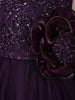 Deep Aubergine Purple 3D Floral Appliqué Sequins Embroidered Design Ruffled Layered Tulle Net Party Wear Frock
