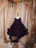 Deep Aubergine Purple 3D Floral Appliqué Sequins Embroidered Design Ruffled Layered Tulle Net Party Wear Frock
