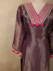 Deep Aubergine Purple Floral Zari Woven Design Banarasi Silk Salwar Suit