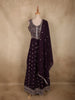 Deep Aubergine Wine Purple Floral Thread Embroidered Design Georgette Gown with Dupatta