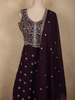 Deep Aubergine Wine Purple Floral Thread Embroidered Design Georgette Gown with Dupatta