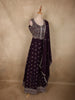 Deep Aubergine Wine Purple Floral Thread Embroidered Design Georgette Gown with Dupatta