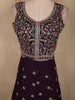 Deep Aubergine Wine Purple Floral Thread Embroidered Design Georgette Gown with Dupatta