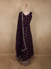 Deep Aubergine Wine Purple Floral Thread Embroidered Design Georgette Gown with Dupatta