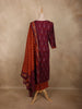 Deep Berry Wine Ikat Printed Design Cotton Salwar Suit with Dupatta