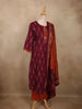 Deep Berry Wine Ikat Printed Design Cotton Salwar Suit with Dupatta