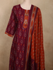 Deep Berry Wine Ikat Printed Design Cotton Salwar Suit with Dupatta