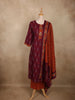 Deep Berry Wine Ikat Printed Design Cotton Salwar Suit with Dupatta