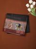 Deep Black Abstract Printed Design Chiffon Saree with Contrast Elephant Motif Border