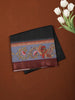 Deep Black Abstract Printed Design Chiffon Saree with Contrast Peacock Motif Border