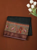 Deep Black Abstract Printed Design Chiffon Saree with Contrast Peacock Motif Border