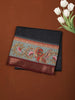 Deep Black Abstract Printed Design Chiffon Saree with Contrast Peacock Motif Border