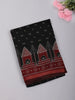 Deep Black Abstract Printed Design Mixed Cotton Saree with Contrast Border