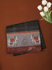 Deep Black Checked Printed Design Chiffon Saree with Contrast Cow Motif Border