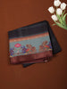 Deep Black Checked Printed Design Tussar Silk Saree with Contrast Peacock Border
