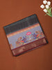 Deep Black Checked Printed Design Chiffon Saree with Contrast Peacock Border