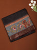 Deep Black Checked Printed Design Chiffon Saree with Contrast Peacock Border