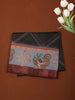 Deep Black Geometric Printed Design Chiffon Saree with Contrast Peacock Zari Border