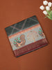 Deep Black Geometric Printed Design Chiffon Saree with Contrast Peacock Zari Border