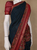 Deep Blue Solid Design Floral Motif Border Cotton Saree - Diadem
