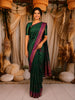 Deep Bottle Green Abstract Zari Woven Design Semi Tussar Saree with Contrast Temple Zari Border