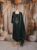 Deep Bottle Green Beads Embroidered Design Crepe Silk Straight Cut Salwar Suit with Matching Dupatta