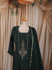 Deep Bottle Green Beads Embroidered Design Crepe Silk Straight Cut Salwar Suit with Matching Dupatta