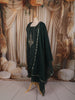 Deep Bottle Green Beads Embroidered Design Crepe Silk Straight Cut Salwar Suit with Matching Dupatta