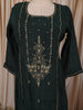 Deep Bottle Green Beads Embroidered Design Crepe Silk Straight Cut Salwar Suit with Matching Dupatta