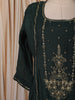 Deep Bottle Green Beads Embroidered Design Crepe Silk Straight Cut Salwar Suit with Matching Dupatta
