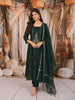 Deep Bottle Green Beads Embroidered Design Crepe Silk Straight Cut Salwar Suit with Matching Dupatta