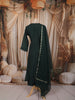 Deep Bottle Green Beads Embroidered Design Crepe Silk Straight Cut Salwar Suit with Matching Dupatta