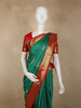 Deep Bottle Green Floral Butta Zari Woven Design Pure Kanchipuram Silk Saree with Contrast Zari Border