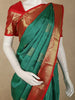 Deep Bottle Green Floral Butta Zari Woven Design Pure Kanchipuram Silk Saree with Contrast Zari Border