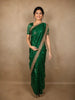 Deep Bottle Green Floral Butta Zari Woven Design Tissue Saree with Designer Lace Border